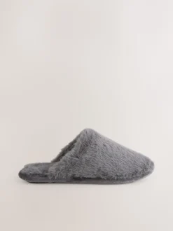 Pantoffels|Next - Pantoffels met imitatiebont Grijs