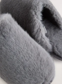 Pantoffels|Next - Pantoffels met imitatiebont Grijs