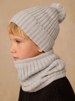 Mutsen, Handschoenen En Sjaals*Next - Pom Beanie Hat & Snood Set 2 Piece (1-16yrs) Grijs