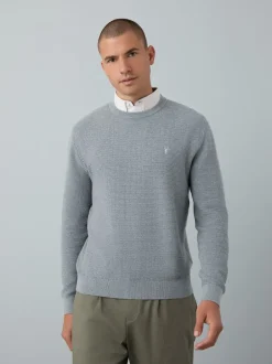 Gebreide Kleding|Next - Regular Fit getextureerde schijn-Oxford overhemdtrui Grijs