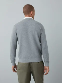 Gebreide Kleding|Next - Regular Fit getextureerde schijn-Oxford overhemdtrui Grijs