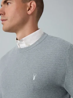 Gebreide Kleding|Next - Regular Fit getextureerde schijn-Oxford overhemdtrui Grijs