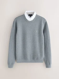 Gebreide Kleding|Next - Regular Fit getextureerde schijn-Oxford overhemdtrui Grijs