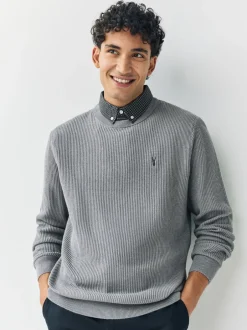 Gebreide Kleding|Next - Regular Fit Rib Texture Mock Shirt Jumper Grijs