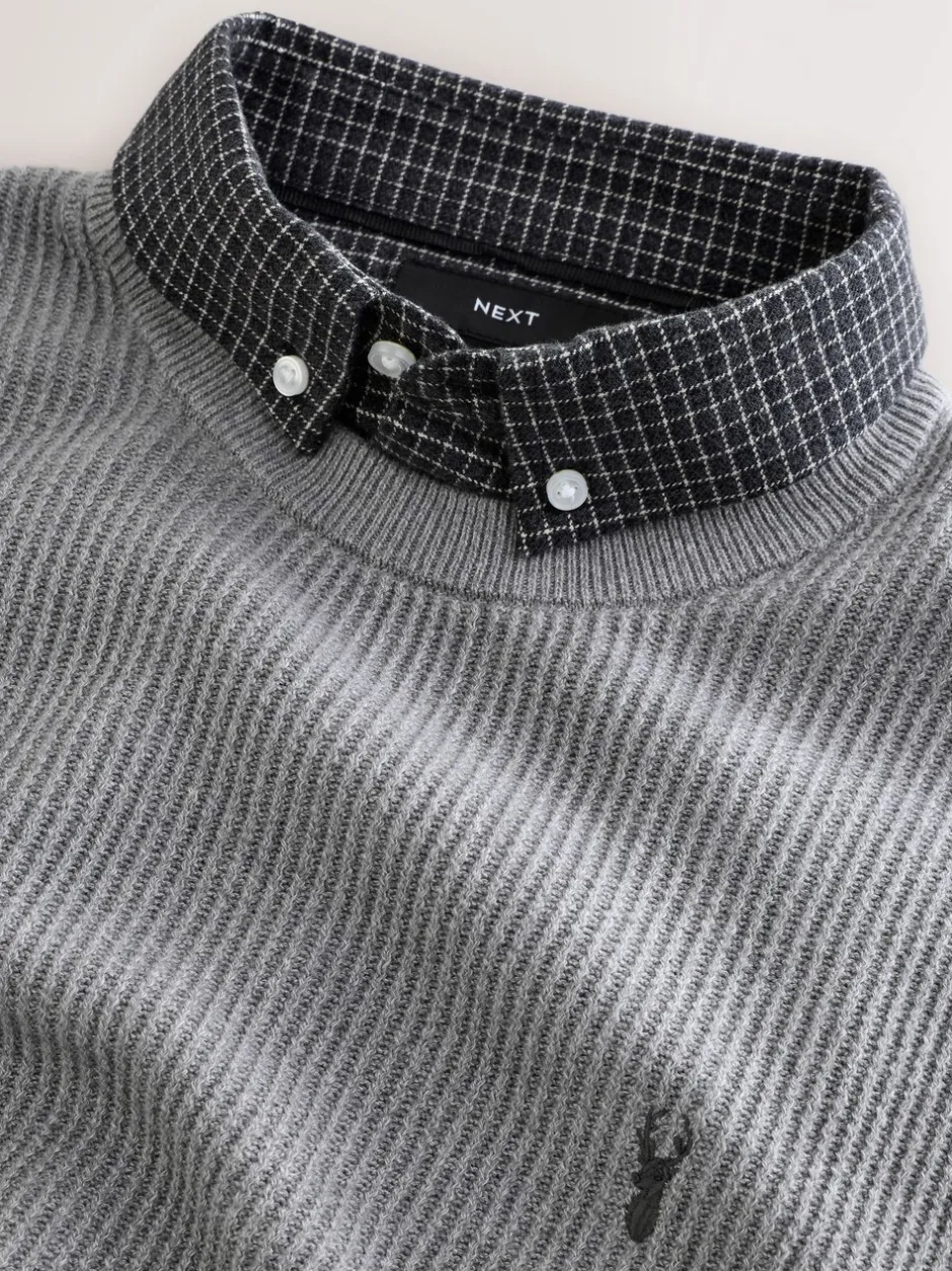 Gebreide Kleding|Next - Regular Fit Rib Texture Mock Shirt Jumper Grijs