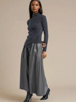 Rokken|Religion - Sophie Full Maxi Skirt In Faux Leather With Pockets Grijs