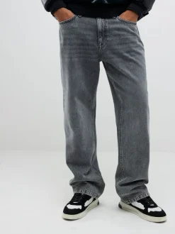 Jeans|River Island - Loose Fit Washed Jeans Grijs