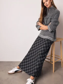 Rokken|Next - Ruit Midi Slip Rok Grijs