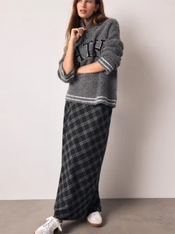 Rokken|Next - Ruit Midi Slip Rok Grijs