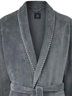 Kamerjassen En Badjassen|Savile Row Company - Lightweight Soft Fleece Rope Edge Dressing Gown Grijs
