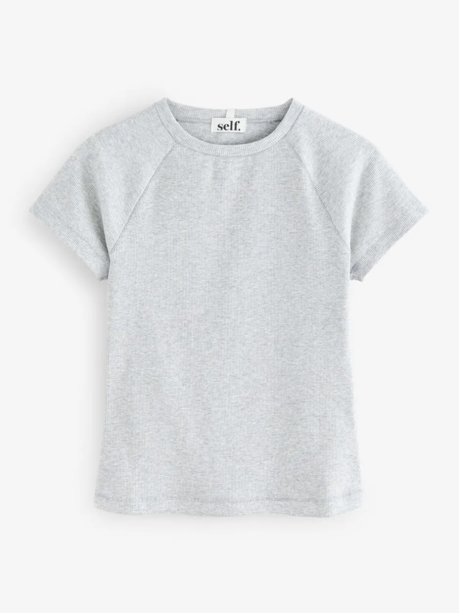 Loungewear|Tops En T-Shirts|self. Grijs - Aansluitend geribbeld T-shirt