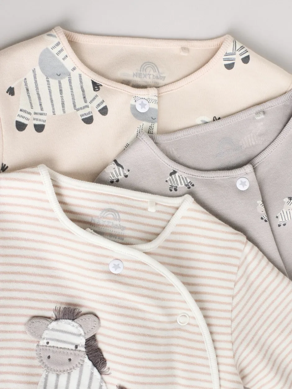 Babypakjes En Babypyjama's*Next Grijs - Set 3 baby-pyjama's met zebraprint van 100% katoen (0-2jr)