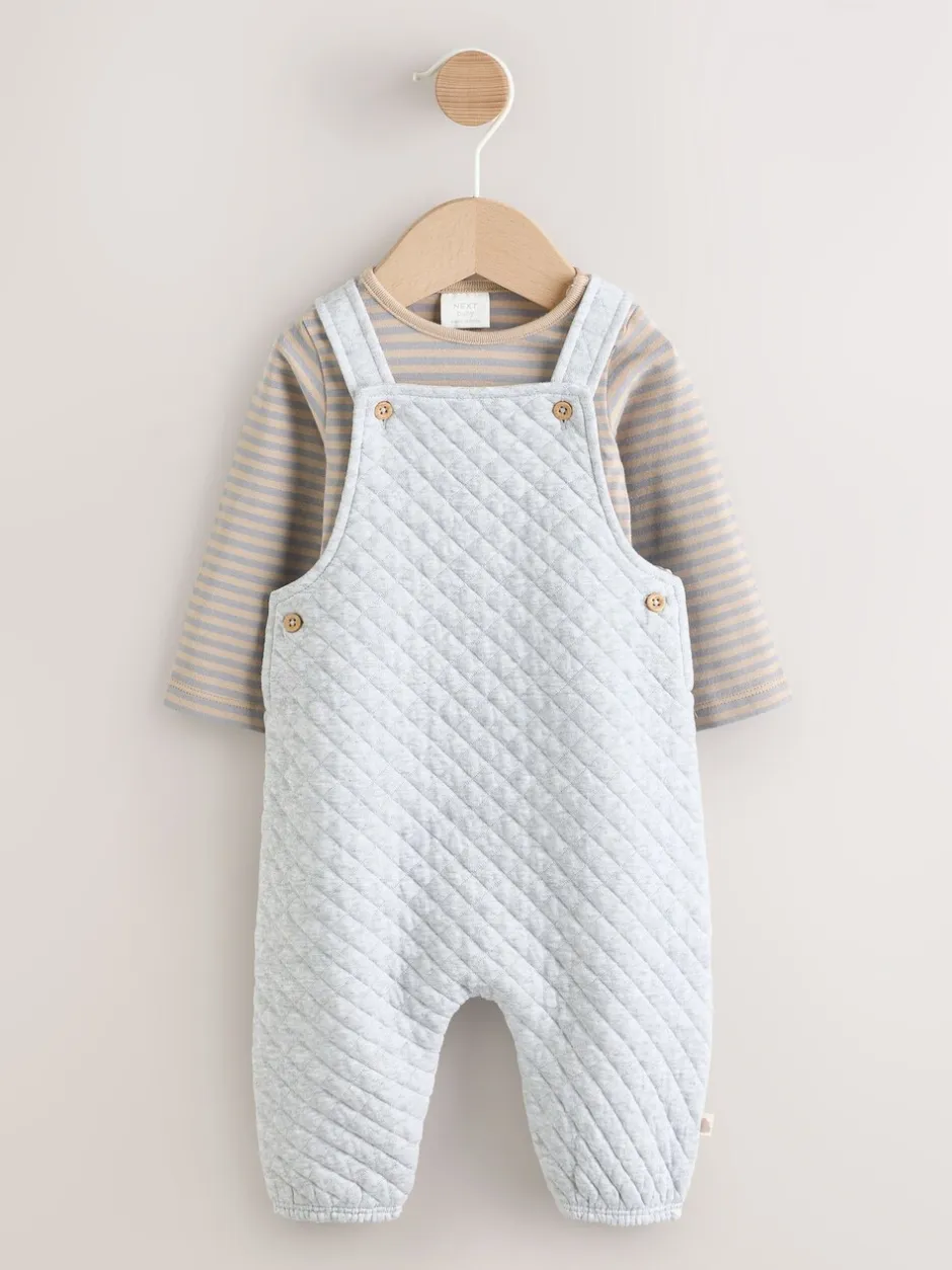 Rompertjes En Tuinbroeken|Next Grijs - Set van gewatteerde jersey tuinbroek en rompertje voor baby's (0mnd-2jr)