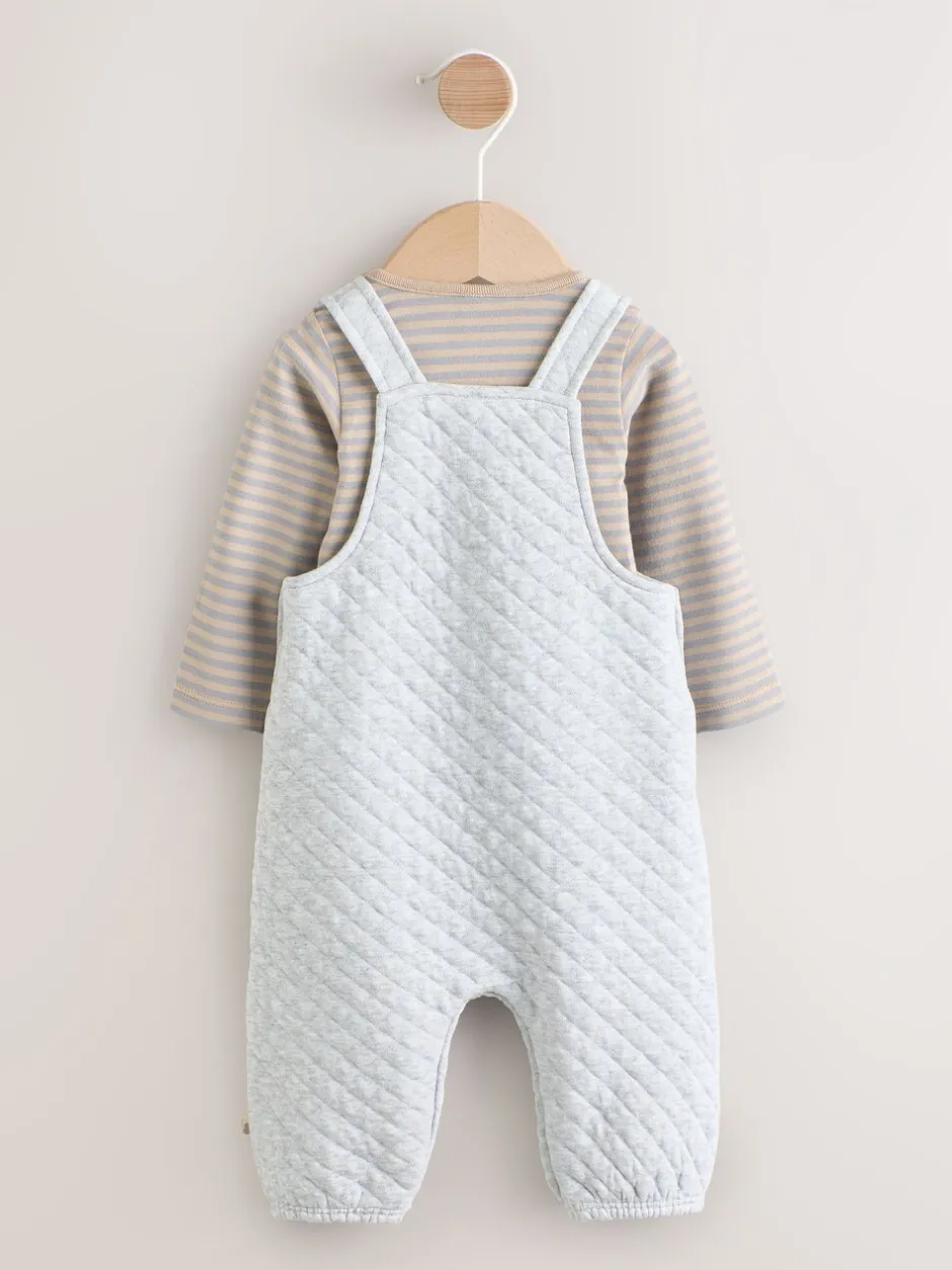 Rompertjes En Tuinbroeken|Next Grijs - Set van gewatteerde jersey tuinbroek en rompertje voor baby's (0mnd-2jr)