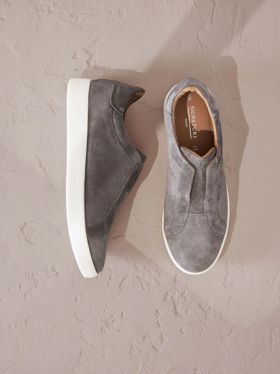 Sneakers|Next - Signature Premium Leather Laceless Slip-On Trainers Grijs
