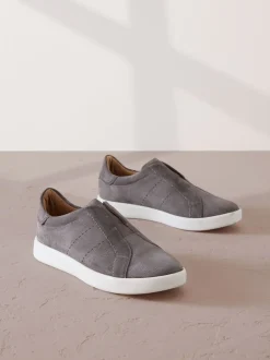 Sneakers|Next - Signature Premium Leather Laceless Slip-On Trainers Grijs