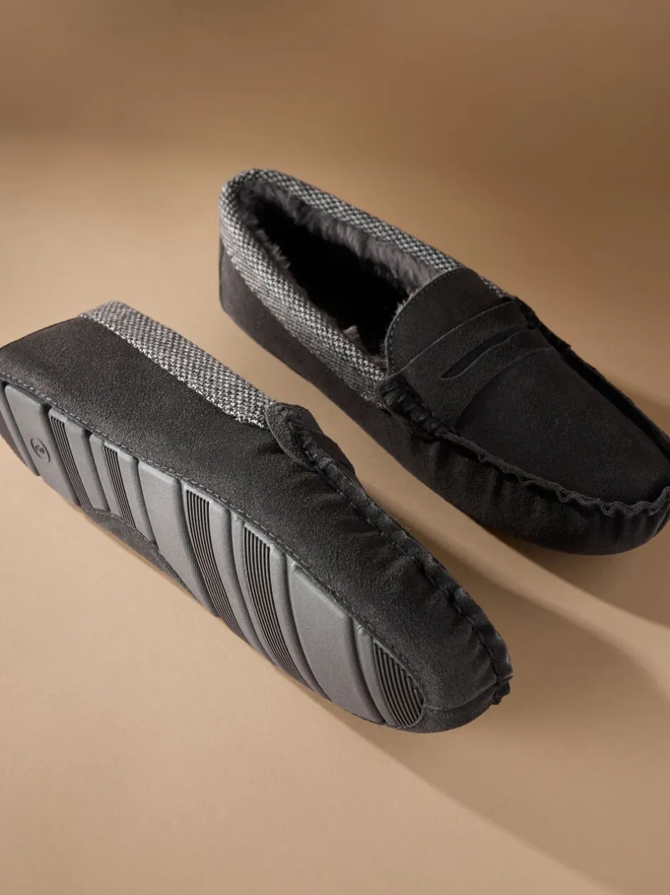 Pantoffels*Next - Signature Suede Fabric Trim Moccasin Slippers Grijs