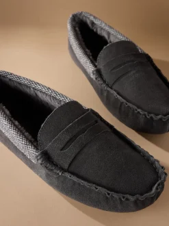 Pantoffels*Next - Signature Suede Fabric Trim Moccasin Slippers Grijs
