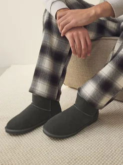 Pantoffels*Next - Signature Suede Slipper Boots with Faux Fur Lining Grijs
