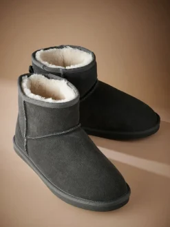 Pantoffels*Next - Signature Suede Slipper Boots with Faux Fur Lining Grijs