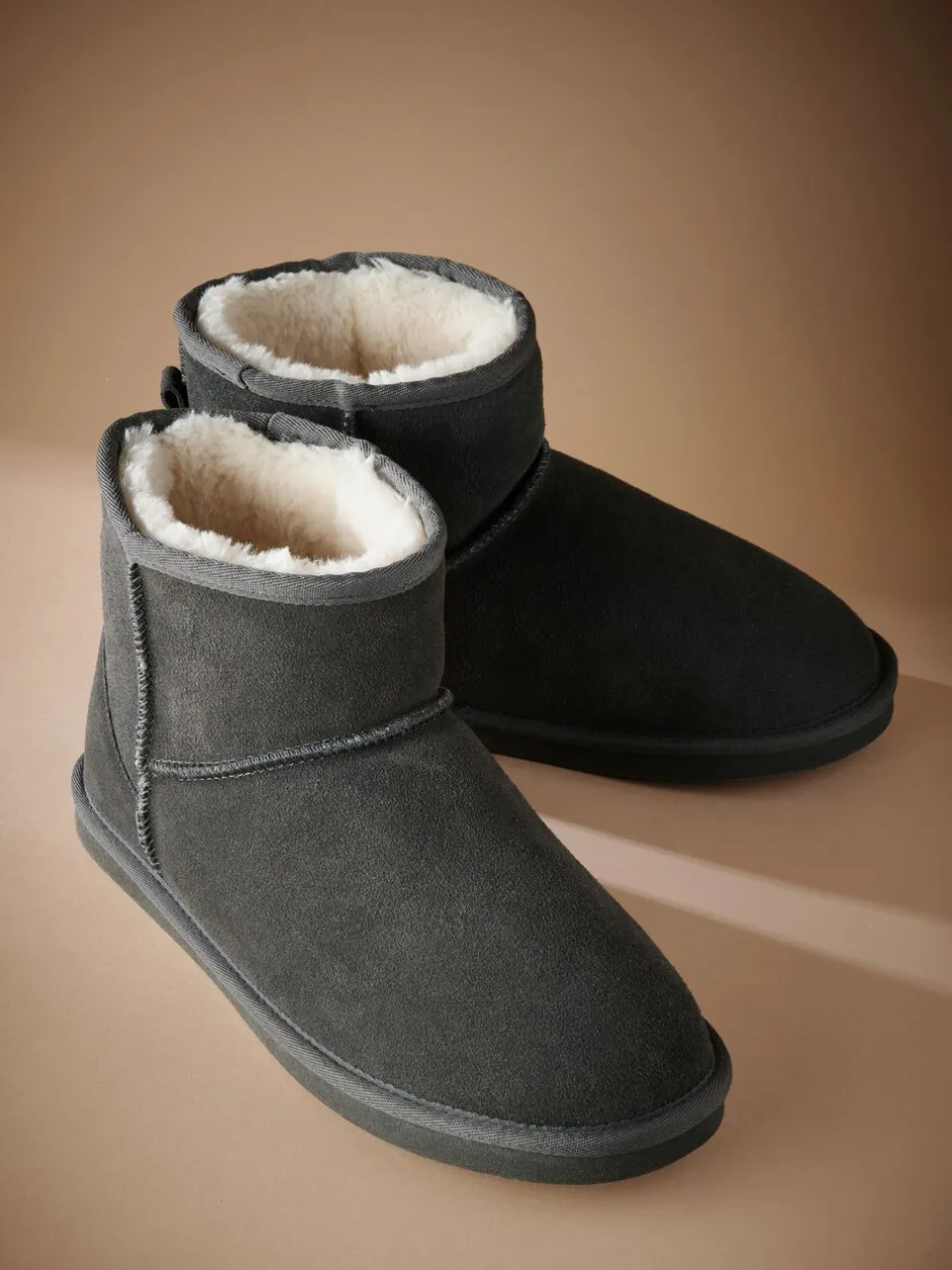 Pantoffels*Next - Signature Suede Slipper Boots with Faux Fur Lining Grijs