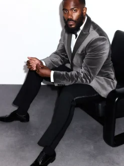 Smokings En Feestkleding|Blazers En Business-Jasjes|Next - Slim Fit - Motionflex stretchyfluwelen Blazer Grijs