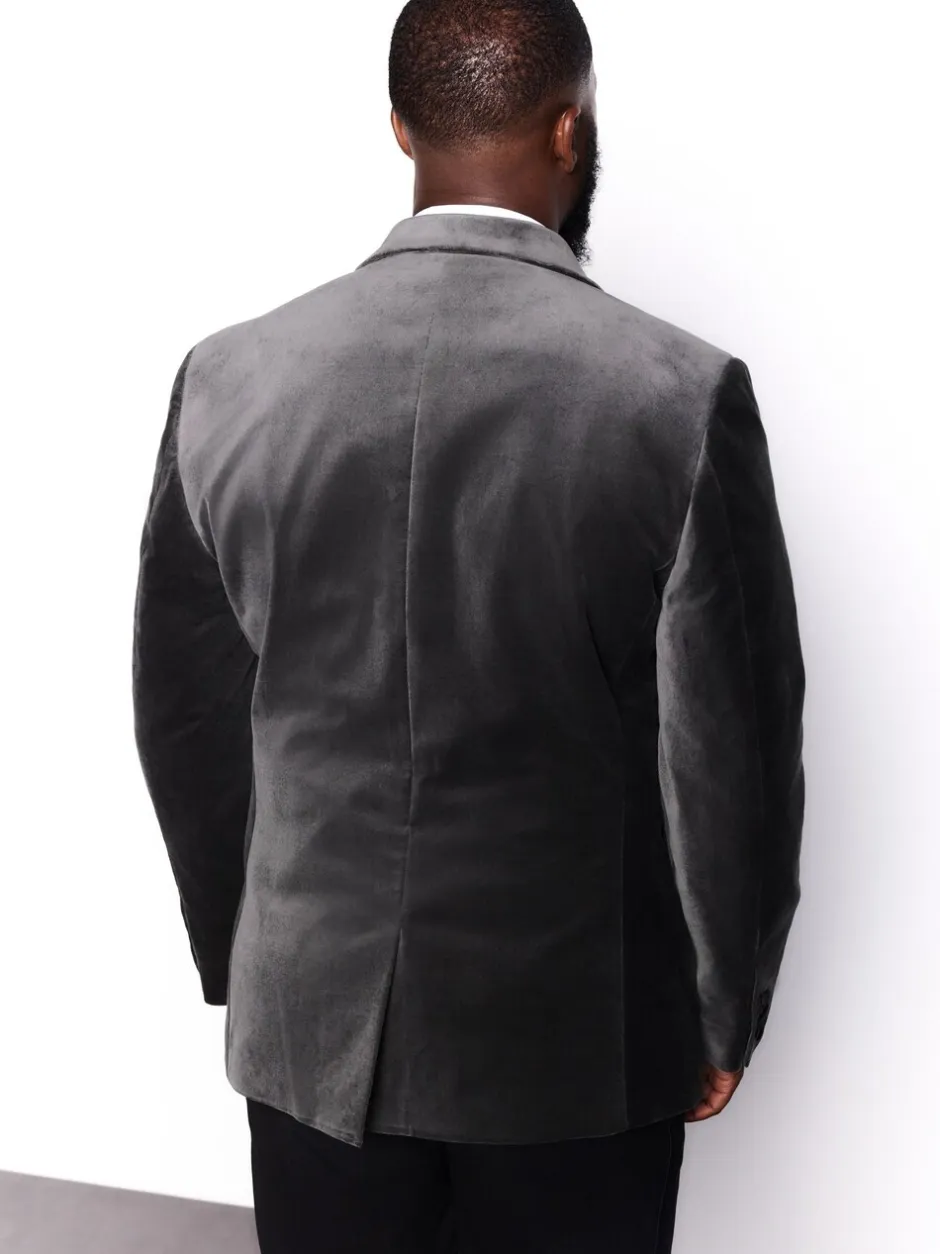 Smokings En Feestkleding|Blazers En Business-Jasjes|Next - Slim Fit - Motionflex stretchyfluwelen Blazer Grijs