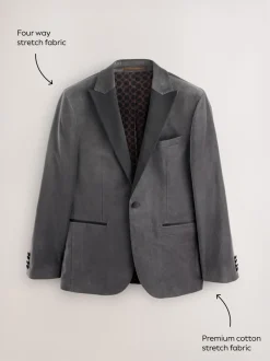 Smokings En Feestkleding|Blazers En Business-Jasjes|Next - Slim Fit - Motionflex stretchyfluwelen Blazer Grijs