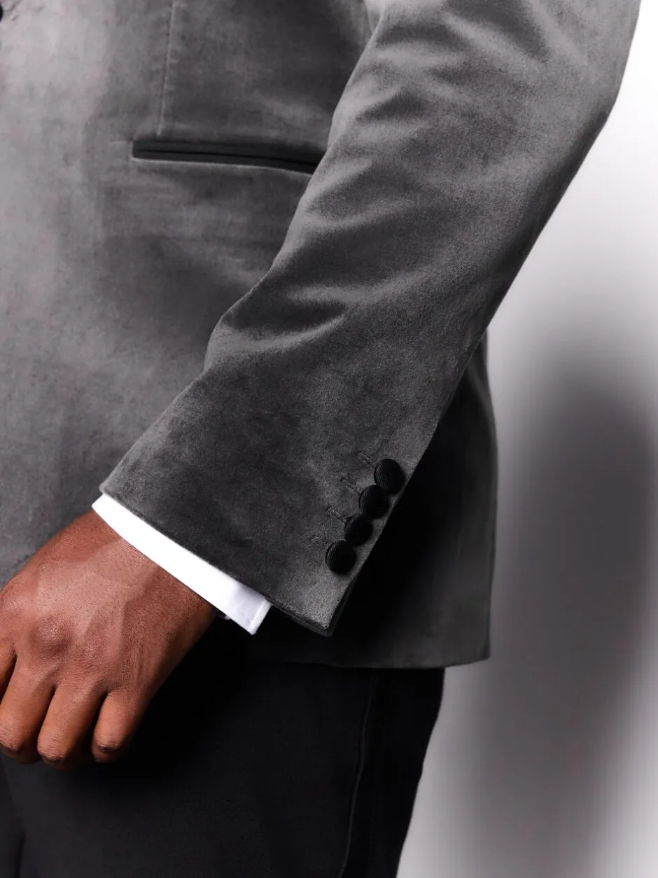 Smokings En Feestkleding|Blazers En Business-Jasjes|Next - Slim Fit - Motionflex stretchyfluwelen Blazer Grijs