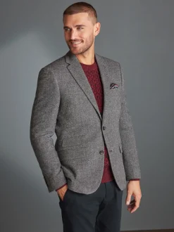 Blazers En Business-Jasjes*Next - Slim Fit - Signature Nova Fides Blazer van wolblend met visgraatmotief Grijs