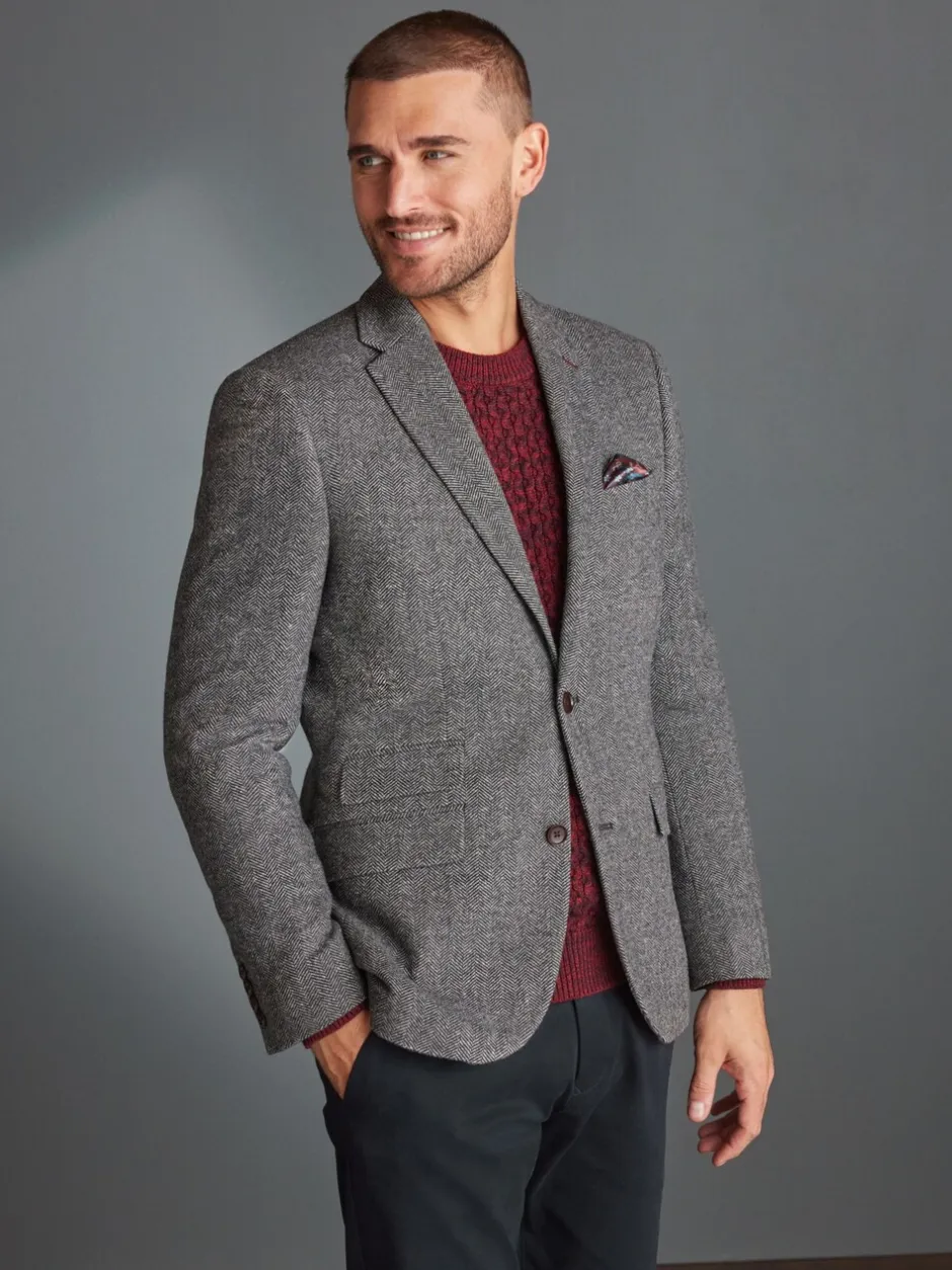 Blazers En Business-Jasjes*Next - Slim Fit - Signature Nova Fides Blazer van wolblend met visgraatmotief Grijs