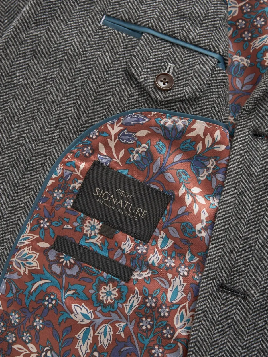Blazers En Business-Jasjes*Next - Slim Fit - Signature Nova Fides Blazer van wolblend met visgraatmotief Grijs