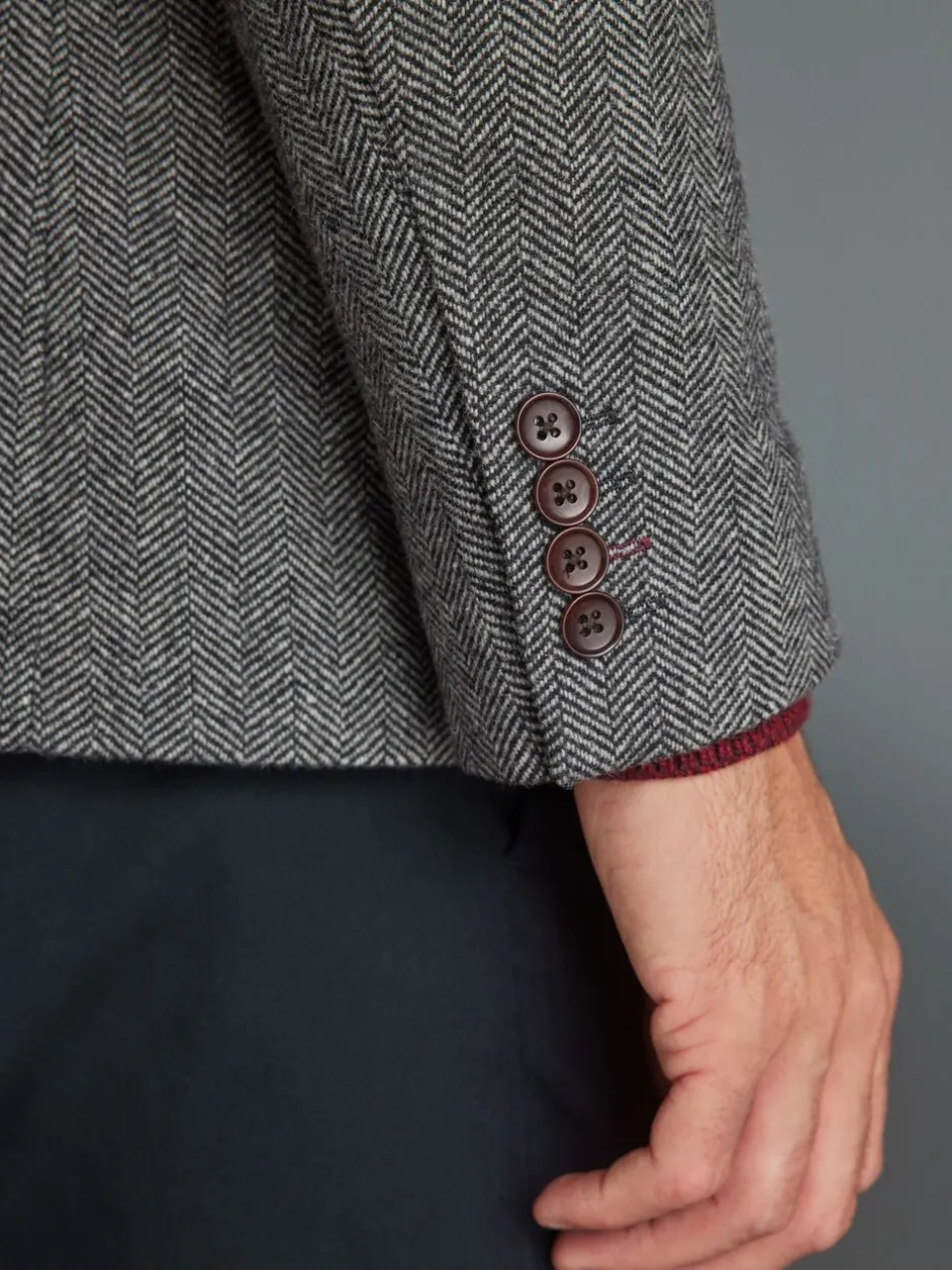 Blazers En Business-Jasjes*Next - Slim Fit - Signature Nova Fides Blazer van wolblend met visgraatmotief Grijs