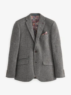 Blazers En Business-Jasjes*Next - Slim Fit - Signature Nova Fides Blazer van wolblend met visgraatmotief Grijs