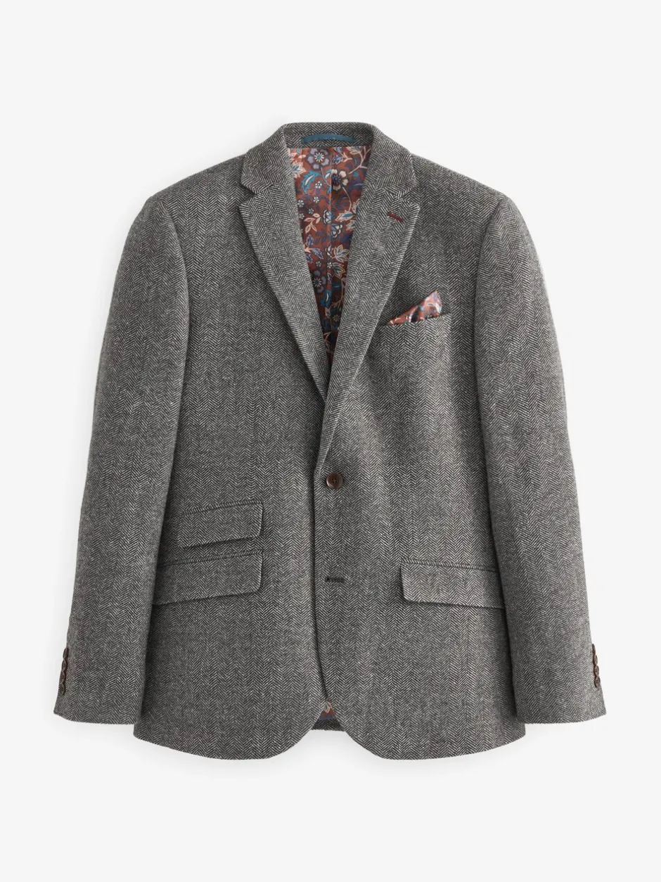 Blazers En Business-Jasjes*Next - Slim Fit - Signature Nova Fides Blazer van wolblend met visgraatmotief Grijs