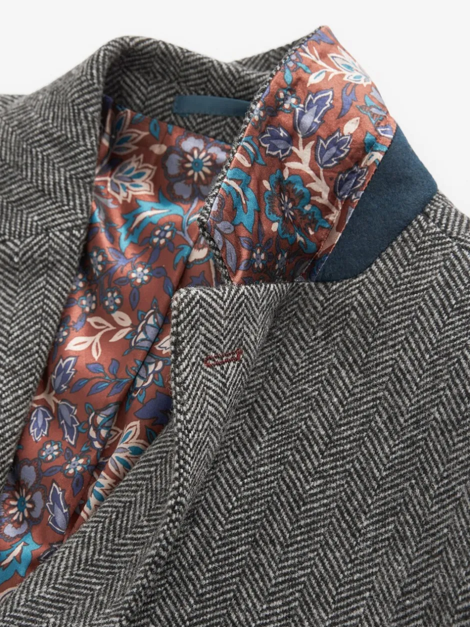 Blazers En Business-Jasjes*Next - Slim Fit - Signature Nova Fides Blazer van wolblend met visgraatmotief Grijs