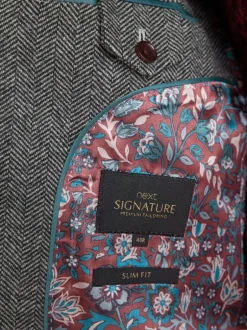 Blazers En Business-Jasjes*Next - Slim Fit - Signature Nova Fides Blazer van wolblend met visgraatmotief Grijs