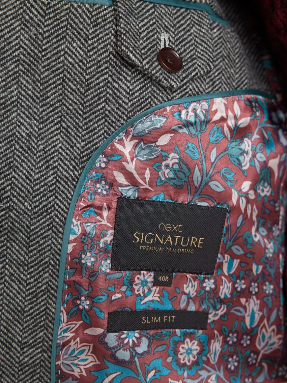 Blazers En Business-Jasjes*Next - Slim Fit - Signature Nova Fides Blazer van wolblend met visgraatmotief Grijs