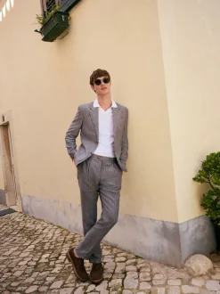Pakken|Next Grijs - Slim fit Signature Leomaster Italiaans gestreept linnen colbert