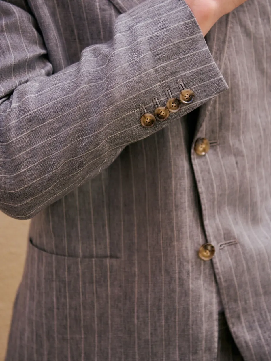 Pakken|Next Grijs - Slim fit Signature Leomaster Italiaans gestreept linnen colbert