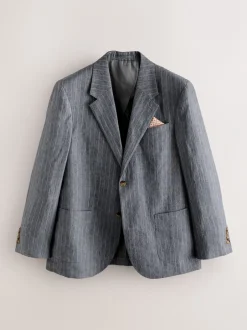 Pakken|Next Grijs - Slim fit Signature Leomaster Italiaans gestreept linnen colbert