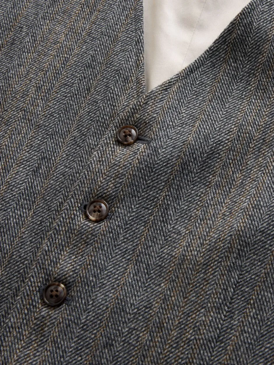 Vesten|Next Grijs - Slim Fit Wool Blend Herringbone Stripe Suit Waistcoat
