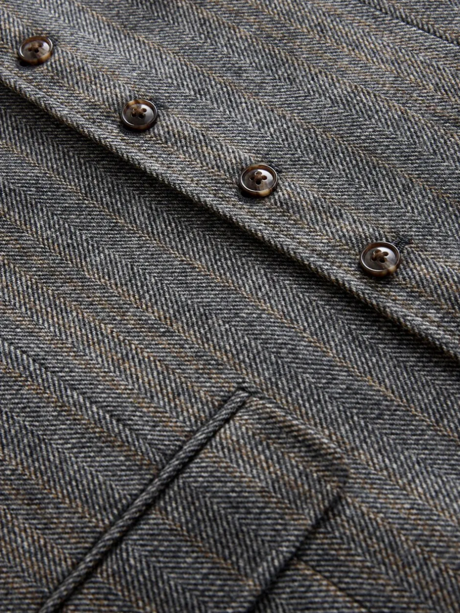 Vesten|Next Grijs - Slim Fit Wool Blend Herringbone Stripe Suit Waistcoat