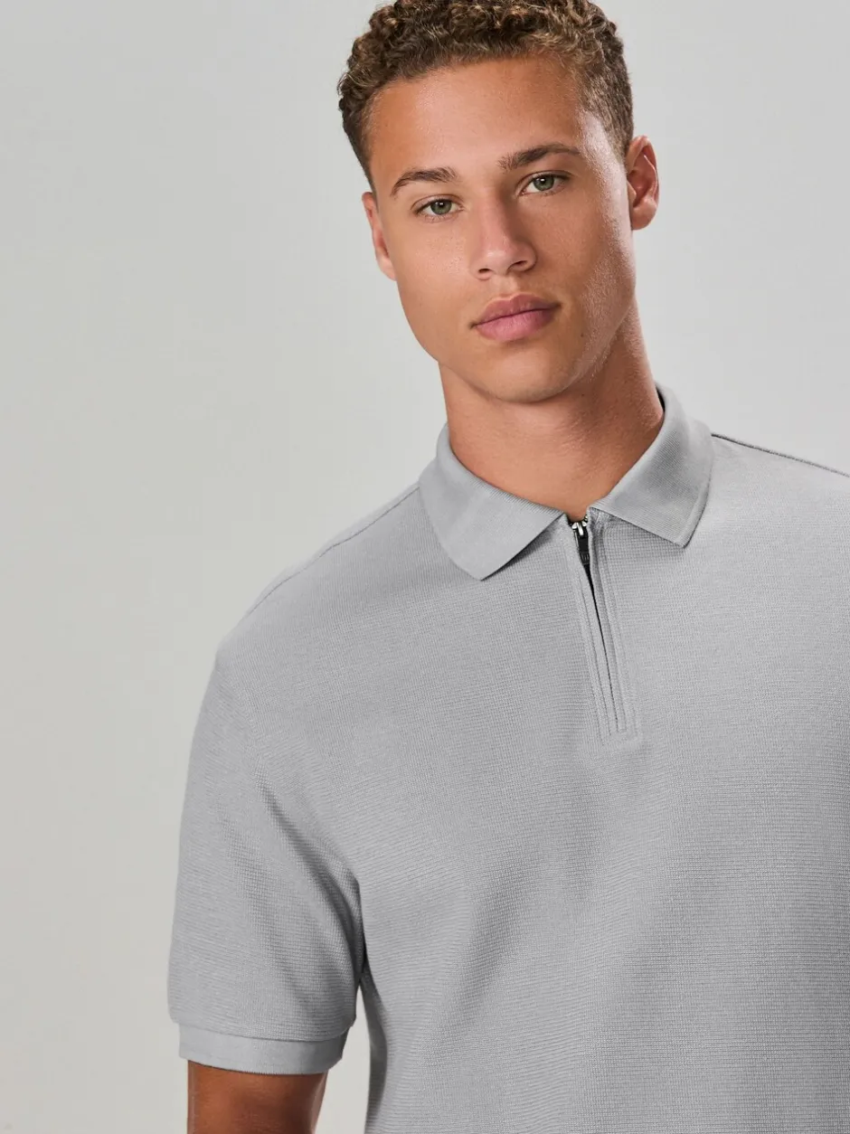 Poloshirts|Next - Smart poloshirt met textuur en rits Grijs