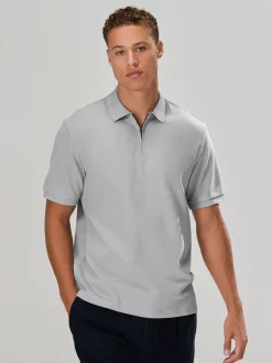 Poloshirts|Next - Smart poloshirt met textuur en rits Grijs