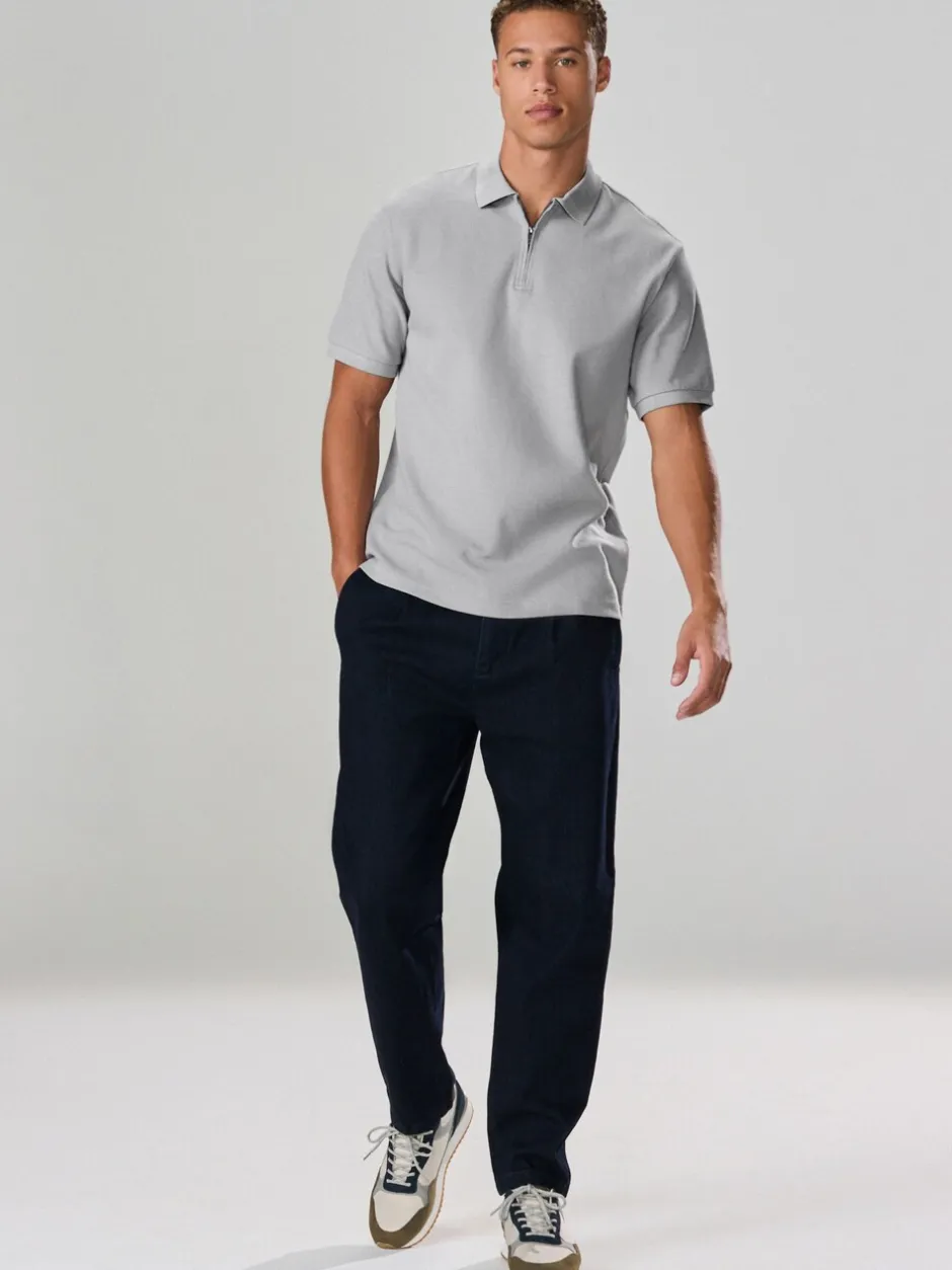 Poloshirts|Next - Smart poloshirt met textuur en rits Grijs