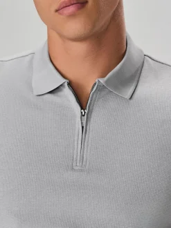 Poloshirts|Next - Smart poloshirt met textuur en rits Grijs