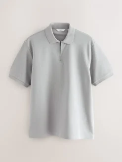 Poloshirts|Next - Smart poloshirt met textuur en rits Grijs