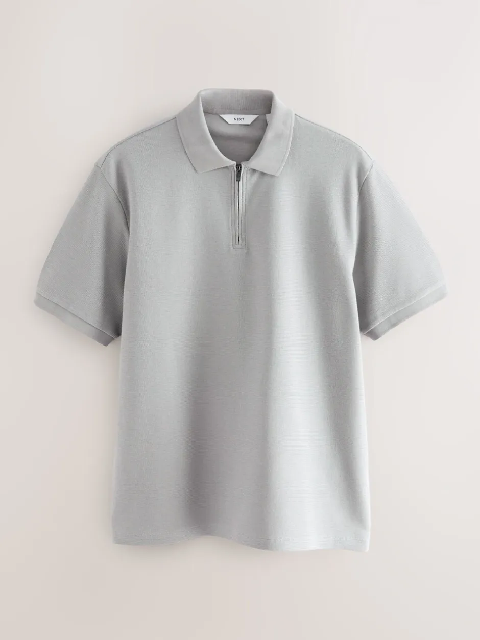 Poloshirts|Next - Smart poloshirt met textuur en rits Grijs