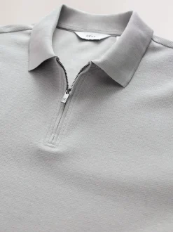 Poloshirts|Next - Smart poloshirt met textuur en rits Grijs